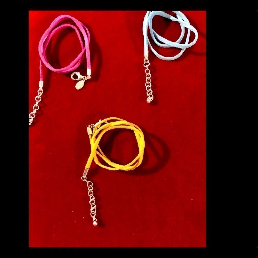 3-Premier Designs Leather Cord Necklaces- light blue-pink-yellow